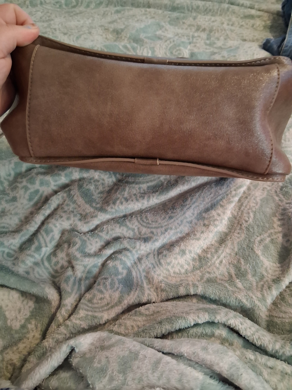 Authentic Leather Taupe Shoulder Tote with Turn-Lock Closure With Mini Bag And - Picture 4 of 8
